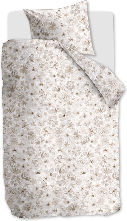 Riviera Maison Flowing Flowers dekbedovertrek - Eenpersoons - 140x200/220 - Zand van Merkloos