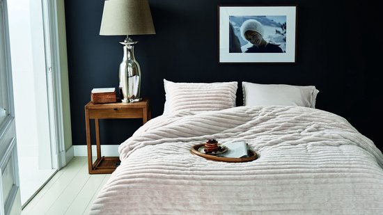 Rivièra Maison Furry Stripes dekbedovertrek - Tweepersoons - 200 x 200/220 cm - Gebroken wit