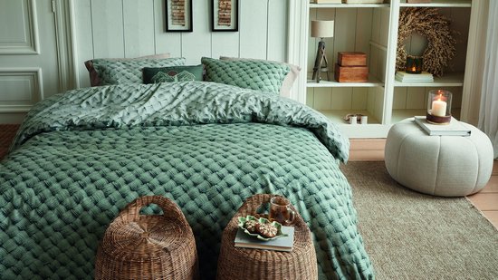 Rivièra Maison Woven Wool dekbedovertrek - Eenpersoons - 140 x 200/220 cm - Groen van Merkloos