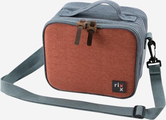Rixx koeltas met draagriem donkerblauw en oranjebruin 21x13x17cm van Rixx