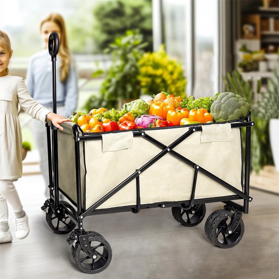 RM Store® - Opvouwbare Wandelwagen - Tuinwagen - Boodschappenkar - Boodschappenwagen - Kamperen - Winkelen - Strand - Beige - 80.5x50x100 cm. van RM Store®