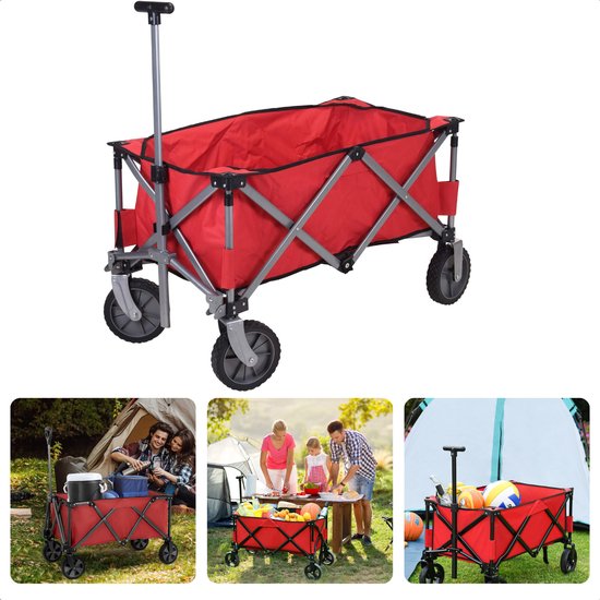 Robuuste Bolderkar - Opvouwbaar en Uitklapbaar - Hoge Draagcapaciteit - Voor Boodschappen & Vervoer - 90x49x58 cm - Rood - Stevig Frame - 70 KG Draagkracht - Bolderwagen - Boodschappentrolley - Draaibare Wielen van Benson