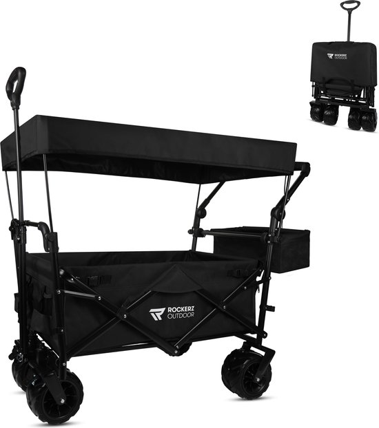 Rockerz Bolderkar met dak - Bolderwagen opvouwbaar - Met duwstang - 120L - Inclusief veiligheidsriemen - Handige opbergvakken - Zwart van Rockerz.