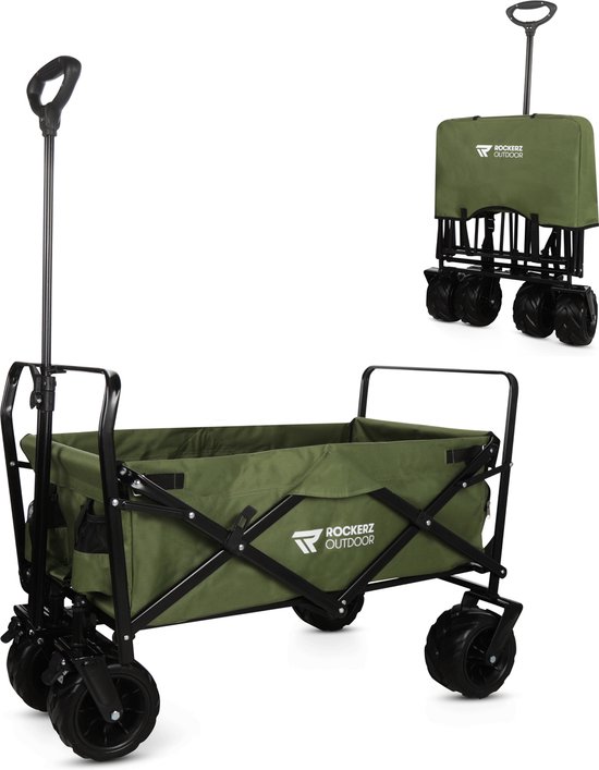 Rockerz Bolderkar Opvouwbaar - Bolderwagen 120L - Inclusief veiligheidsriemen - Handige opbergvakken - Groen van Rockerz