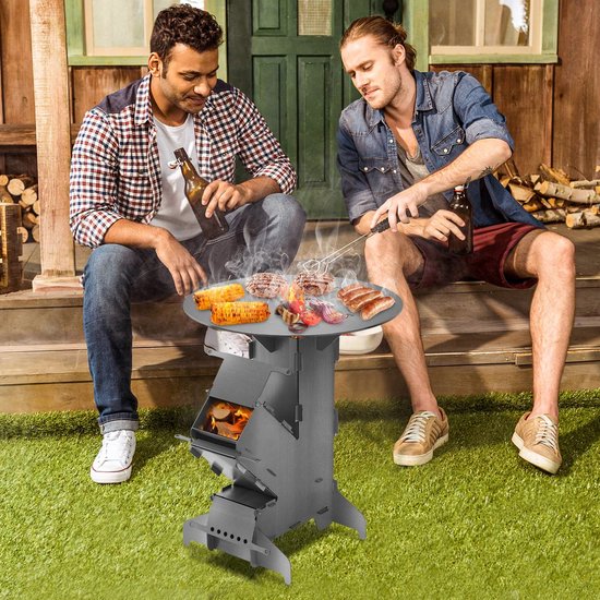 Rocket Stove – Buitenkachel – Outdoor Kachel – Barbecue Oven – Campingkachel – 3 mm Koolstofstaal – Ø 50 cm Grillplaat van Merkloos
