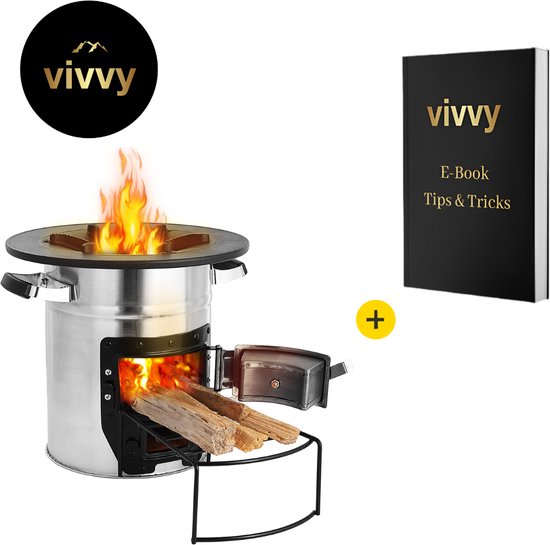Rocket Stove - Camping Kachel 3 In 1 - Kooktoestel Op Houtvuur Makkelijk Aan Te Maken – Compact – Beste Voor Op Reis – Roestvrij Staal van Merkloos