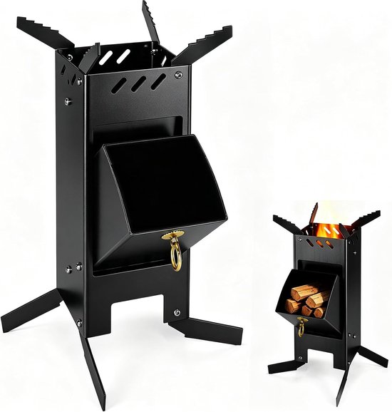 Rocket Stove - massief staal - demonteerbaar insteeksysteem - ideaal voor outdoor koken - ShopVlot