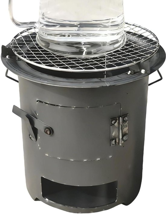 Rocket Stove Portable Outdoor Cooker with Grill and Tongs, Wood Survival Tube for Backpack Travel, Hiking, Travel, Camping, Patio, Campfire and Prep