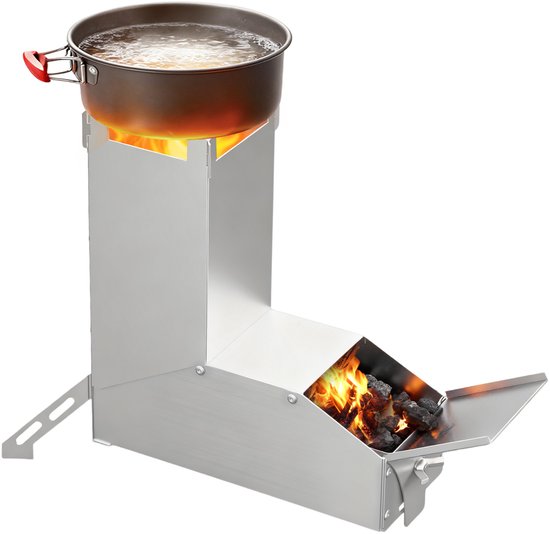 Rocket Stove RVS Compact - 18,5x7,5x25 cm - Draagbaar Camping Buiten Koken Warmtebron Inclusief Opbergtas van Merkloos
