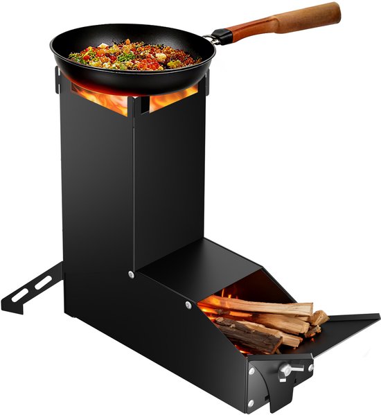 Rocket Stove Zwart Compact - 18,5x7,5x25 cm - Draagbaar Camping Buiten Koken Warmtebron Inclusief Opbergtas van Merkloos