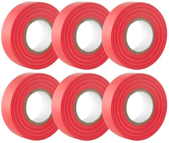 Rode elektrische tape, 19 mm x 20 m, sterke zelfklevende pvc-isolatietape voor isolatie, reparatie en bescherming van elektrische draden, 6 rollen van rode