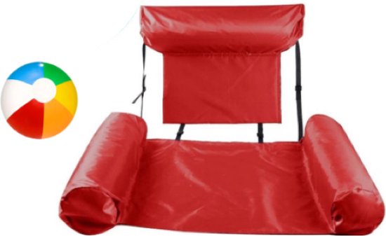 Rode Opblaasbare Drijfstoel + Strandbal Drijvende WaterStoel LoungeStoel WaterHangmat Zwembad Ligbed Luchtbed - Floating Bed - Beach Float - Float LoungeStoel - Drijvende Water Ligstoel - Opblaasbaar van Toyztrend