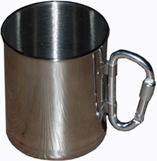 Roestvrij stalen mok met karabijnhaak - 2x - Outdoor/camping drink mokken - 300 ml