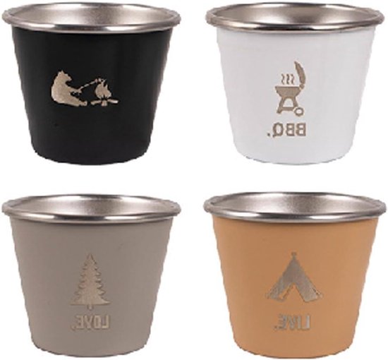 Roestvrije Beker - Camping Mok - Outdoor Drinken - Stapelbaar Ontwerp - Set van 4 - Meerdere Kleuren