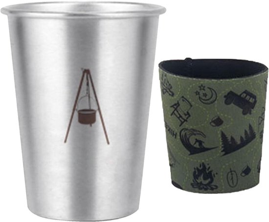 Roestvrijstalen Beker - Veldbeker Metaal - Outdoor Drinken - Stapelbaar Ontwerp - 350 ml - Zilverkleurig