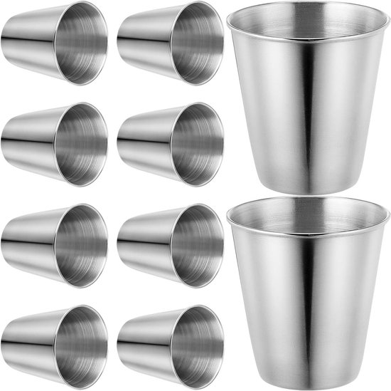 Roestvrijstalen Bekers - Drinkbekers Herbruikbaar - Outdoor Activiteiten - Compact Lichtgewicht - 10 Stuks 1 Centiliter - Zilver