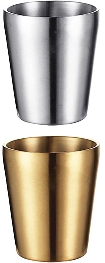 Roestvrijstalen bekers - Kampeermokken espressokopjes - Buiten en thuis - Dubbelwandig vacuüm geïsoleerd - 300 ml - Zilver goud