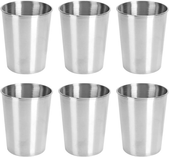 Roestvrijstalen Bekerset - 6 Draagbare Drinkbekers voor Camping en Thuis - 250 ml Metalen Bekers