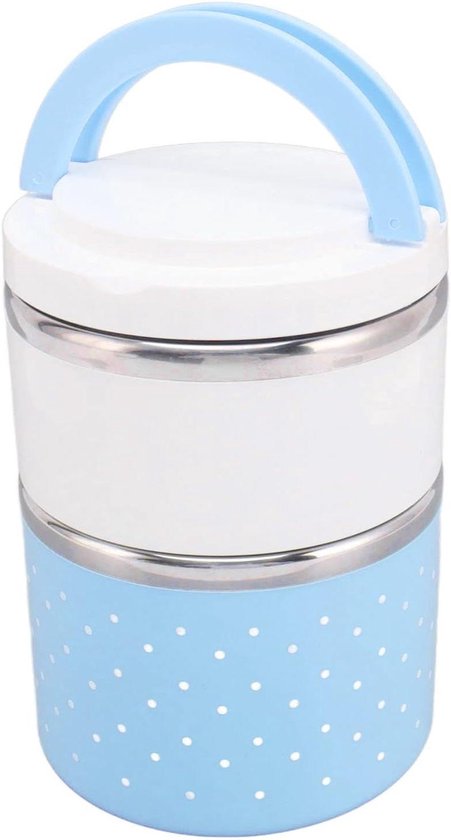Roestvrijstalen Lunchbox - Voedselcontainer Dubbellaags - Maaltijden Meenemen - Met Voedselverdeler - 3700 Kubieke centimeter - Blauw
