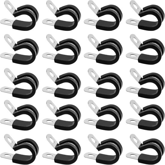 Roestvrijstalen met rubber gevoerde P-clips assortiment - 20 stuks - 20 mm slangklemmen - slangklemmen buisklemmen - rubber beklede P-clips metalen draadkabelklemmen voor snoerdraad slangbuis - bevestigingsmaterialen van Merkloos