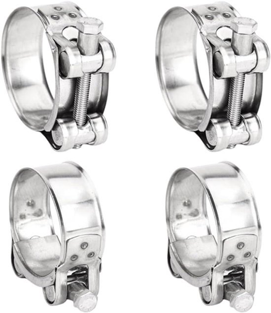 Roestvrijstalen Scharnierboutklemmen - 4 stuks - Diameter 44-47 mm - Verstelbare Draadslangklemmen - Buisklemmen - Slangklemmen - Uitlaatklemmen - Spanbekkenklemmen - Zilverkleurig