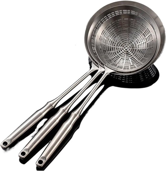 Roestvrijstalen Vergiet - Keukenzeef Skimmer - Frituren Groenten Scheppen - Verdikde Anti-verbranding Grip - 18 cm - Zilver