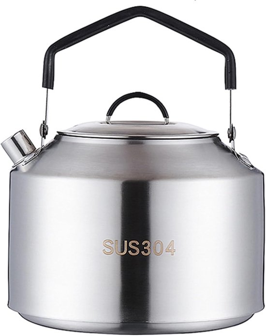 Roestvrijstalen waterfles voor op de camping - met hittebestendige handgreep - perfect voor het koken van water en het zetten van koffie in de buitenlucht -Inclusief opbergtas- 1,5 liter - 15 x 11 cm -Stijl 2