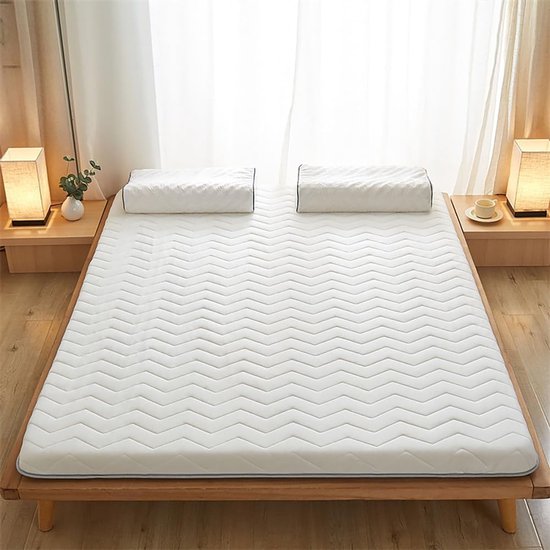 Rollable Futon Matras - Vloermatras Opvouwbaar - Comfortabel Slapen - Ademend Katoen - 100x200cm - Wit