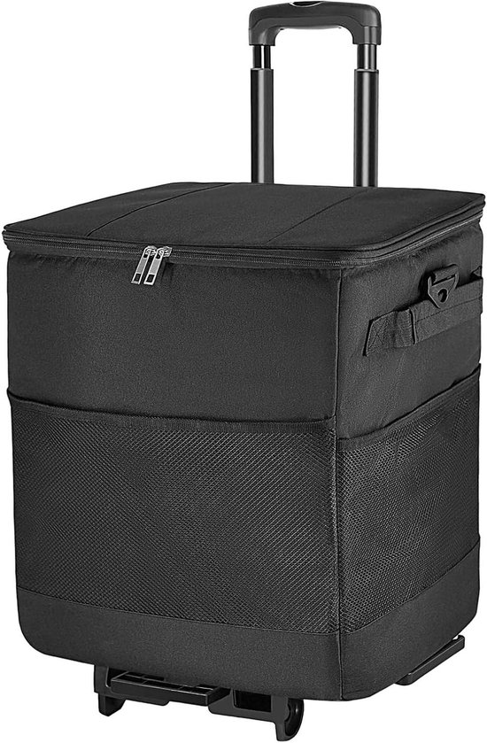 Rollende Koelbox - Koeltas Trolley - Picknick en Reizen - Waterdicht Oxford-stof - 35 Liter - Zwart