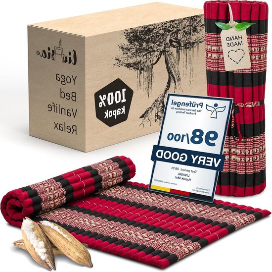 Rolmat Gastenbed - Comfortabele Mat - Ontspannen Thuis - Handgemaakt Kapok - 200x110cm - Rood/Olifant van Merkloos