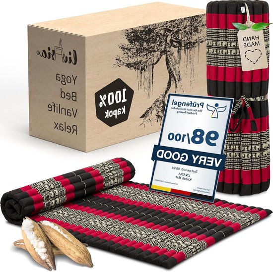 Rolmat Gastenbed - Comfortabele Mat - Ontspannen Thuis - Handgemaakt Kapok - 200x110cm - Zwart/Olifant