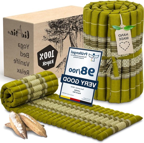 Rolmat Gastenbed - Matras 1 Persoon - Ontspannen Thuis - Handgemaakt Kapok - 200x50cm - Groen