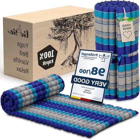 Rolmat Gastenbed - Matras Enkel - Ontspannen Thuis - Natuurlijke Kapokvulling - 200x75cm - Blauw