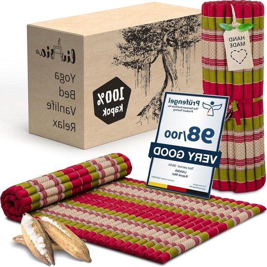 Rolmat Gastenbed - Matras Reisbed - Ontspannen Buiten - Handgemaakt Kapok Vulling - 200x110x45cm - Rood Groen