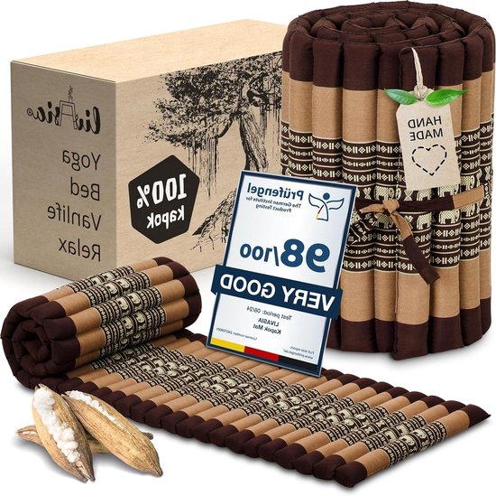 Rolmat Gastenbed - Reisbed Matras - Ontspannen Buiten - Handgemaakt Kapok - 200 x 50 cm - Bruin