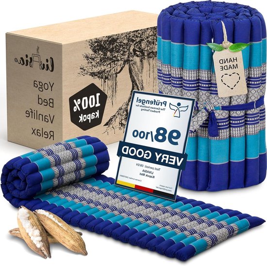 Rolmat Gastenbed - Reisbed Matras - Ontspannen Buiten - Handgemaakt Kapok - 210 x 50 cm - Blauw
