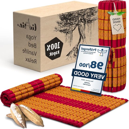 Rolmat - Gastenmatras - Ontspannen - Natuurlijk Kapok - 200x110cm - Rood/Geel