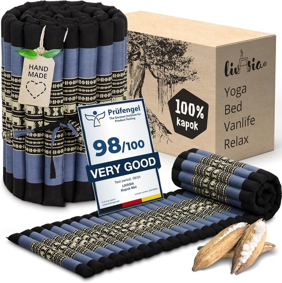 Rolmat - Logeerbed Gastenmat - Ontspannen Buiten - Natuurlijke Kapokvulling - 210x50 cm - Blauw Olifant