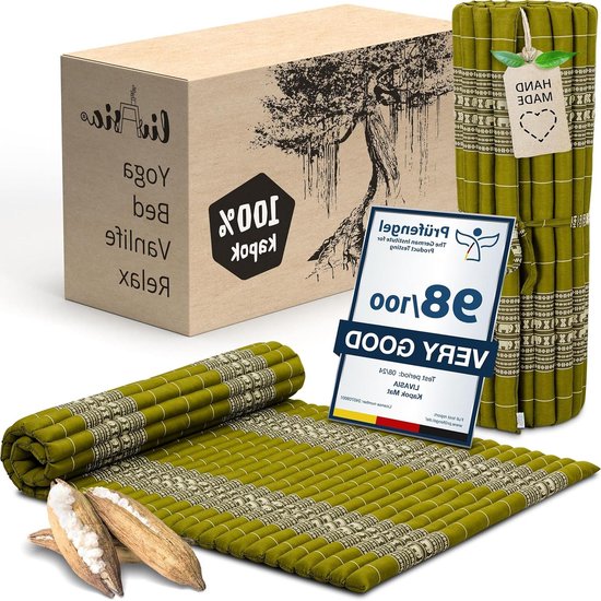 Rolmatras Gastenbed - Reisbed Matras - Kamperen Balkon - Handgemaakt Kapokvulling - 200x110x4.5cm - Groen Olifant van Merkloos