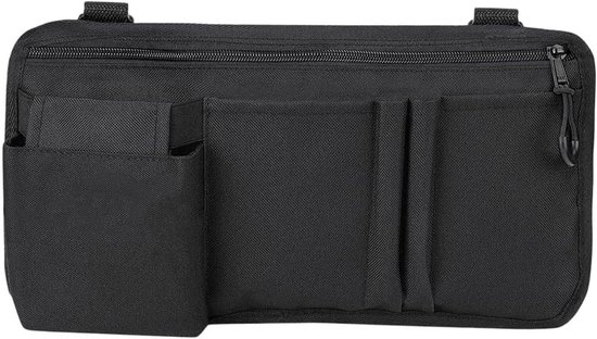 Rolstoeltas met bekerhouder - Armleuning organizer - Georganiseerd op reis - Stevig Oxford materiaal - 35.5 x 19 cm - Zwart