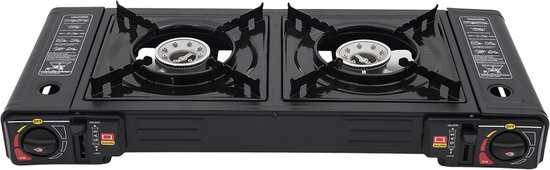 Rolu Gasfornuis Camping – Draagbare Gasfornuis – 5000W – Butaan Of LPG – 2 Branders – 63x26x12 CM – Inclusief Draagkoffer van Merkloos