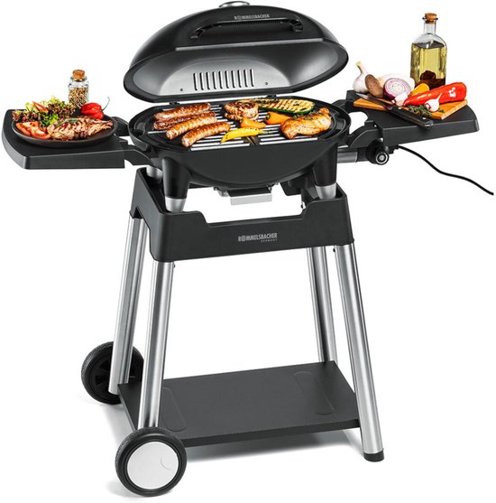 Rommelsbacher BBQ 4100/S – elektrische barbecue met grillwagen & deksel – 2200W gietijzeren grillrooster – voor balkon, tuin & camping van Rommelsbacher