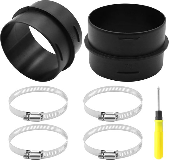 Ronde Duct Connector - 75 mm - Ventilatiebuis - Warmte Lucht Slang - Connector met 4 Slangklemmen en Schroevendraaier voor Luchtkanalen en Slangverbindingen - 2 van Merkloos