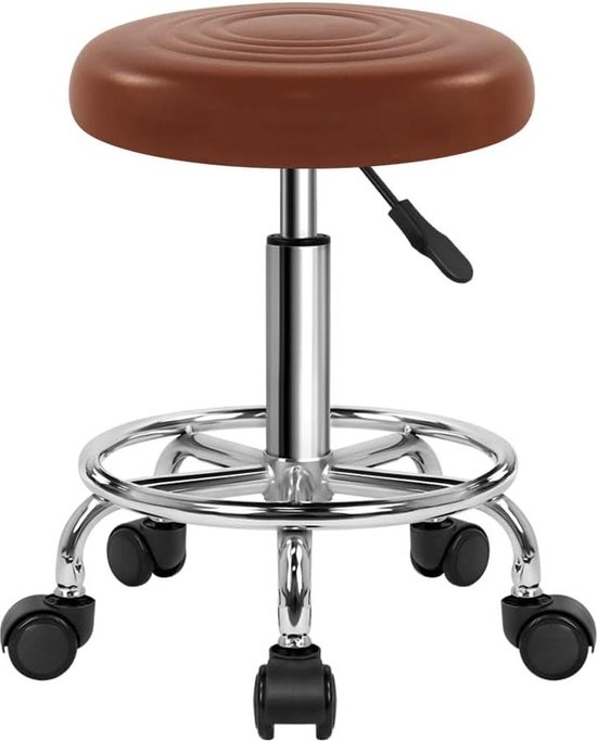 Ronde Rolling Beauty Stool Op Wielen Draaibare Hoogte Verstelbare Salon Stoel Kruk Keuken Werk SPA Krukken Met Wielen (Bruin) pop up stool van Harriet