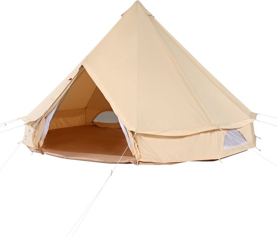Ronde tent van canvas, 3 m 4-seizoenen yurt tent, kampeertent met kachelaansluiting, ademend, voor 4 personen, voor buitenjacht en familiegebruik van Merkloos
