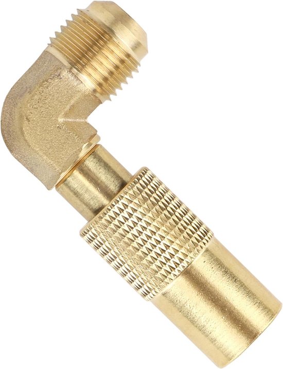 Ronte - Propaan Elleboogadapter voor Lagedrukconversie - Messing 3/8" Mannelijke Flare - RV Propaan Snelle Adapter - Bijvullen Accessoires - Compatibel met Kampeer Tafel Grill - Blackstone 17" en 22" - Duurzaam en Gemakkelijk in Gebruik van Ronte