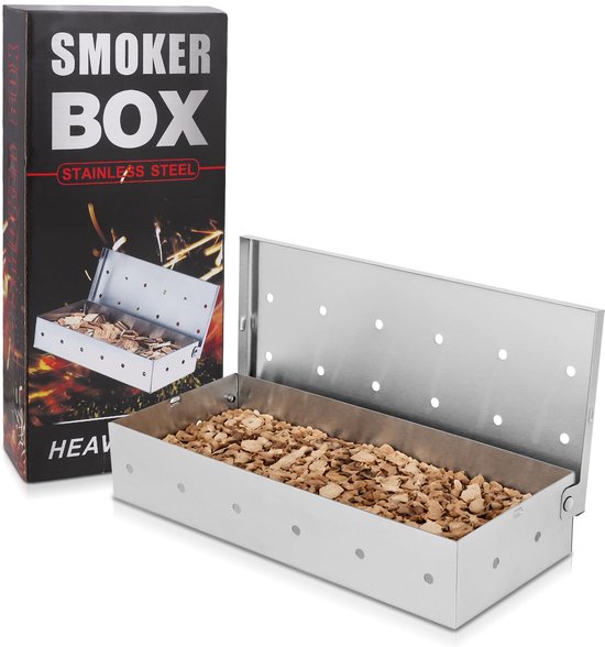Rookboxset van roestvrij staal met appelhoutsnippers, 23 x 10,5 x 5 cm, voor gas- en houtskoolbarbecues, 2 stuks
