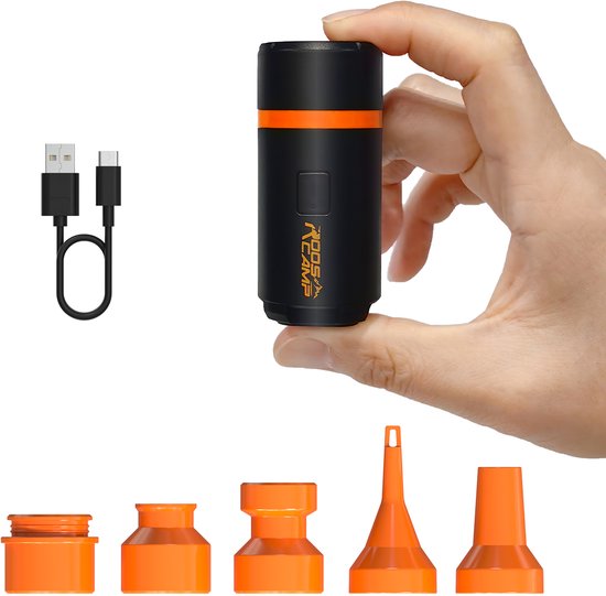 RoosCamp Aero Pump 3-in-1 Mini Luchtpomp - Draagbare Elektrische Luchtpomp met LED Lamp - Voor Camping, Luchtbed, Slaapmat & Vacuümzakken