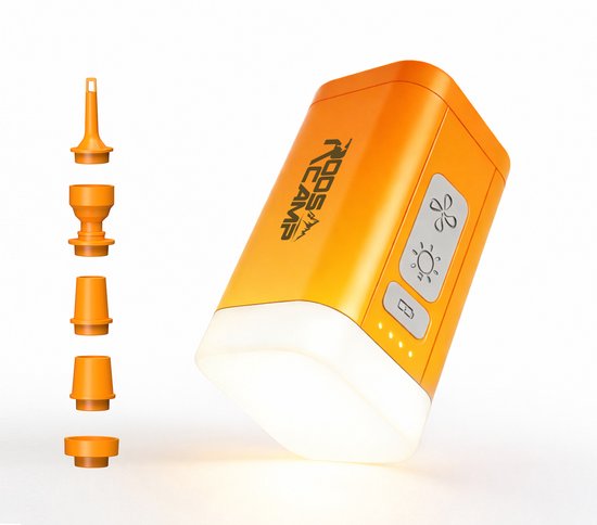 RoosCamp Air Master Nano 2 Elektrische Luchtpomp - 4-in-1 Campingpomp - USB-C Oplaadbaar - Met Lamp - Voor Luchtbed en Slaapmat