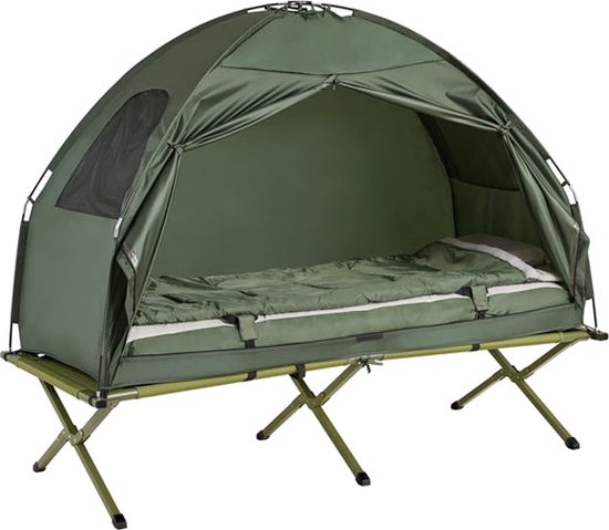 Rootz 4-in-1 Campingtent Kit - Pop-Up Tent - Draagbaar Kampeerbed - Buitenligstoel - Duurzaam Oxford Nylon - Muggenbescherming - Eenvoudige montage - L194 x D87 x H165 cm - Groen van Rootz